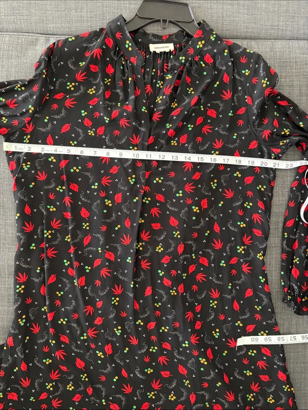 Zadig & Voltaire Black Long-Sleeve Shift Dress with Red Floral Print - Picture 8 of 12